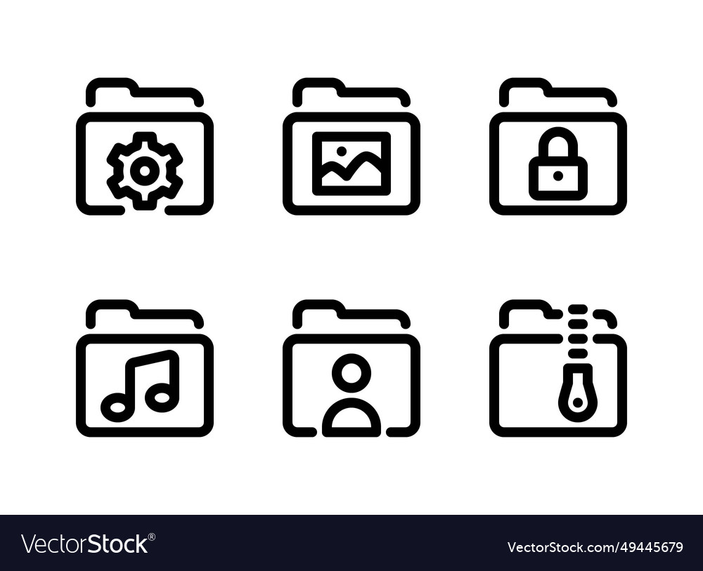 Simple set of file folder related line icons