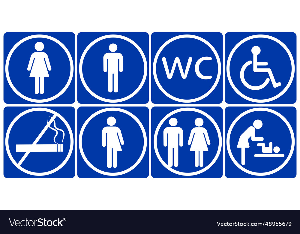 Toilet line icon set on blue backgrounds