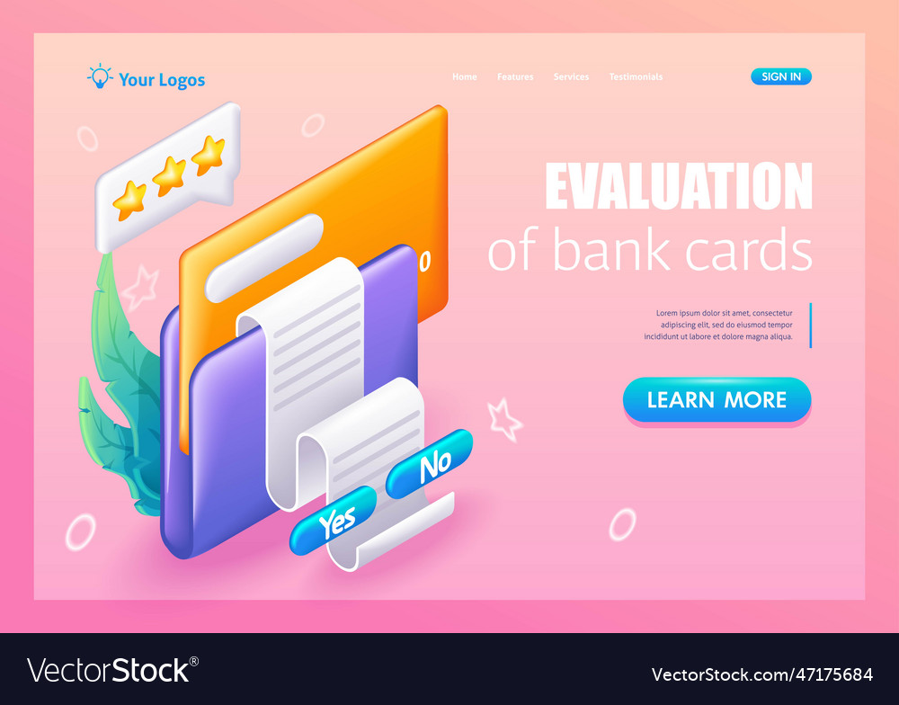 3d isometric cartoon evaluation of bank card