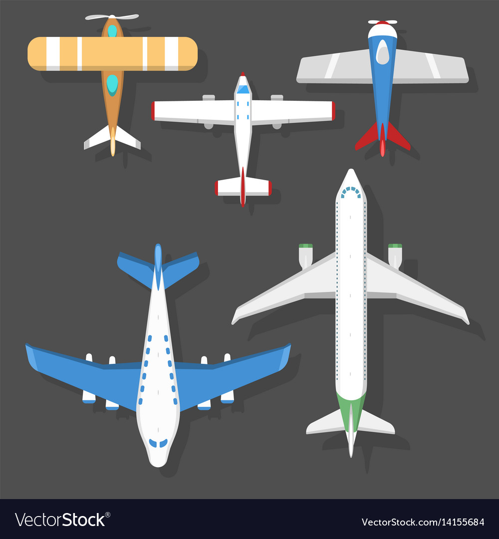 Airplane top view and aircraft Royalty Free Vector Image