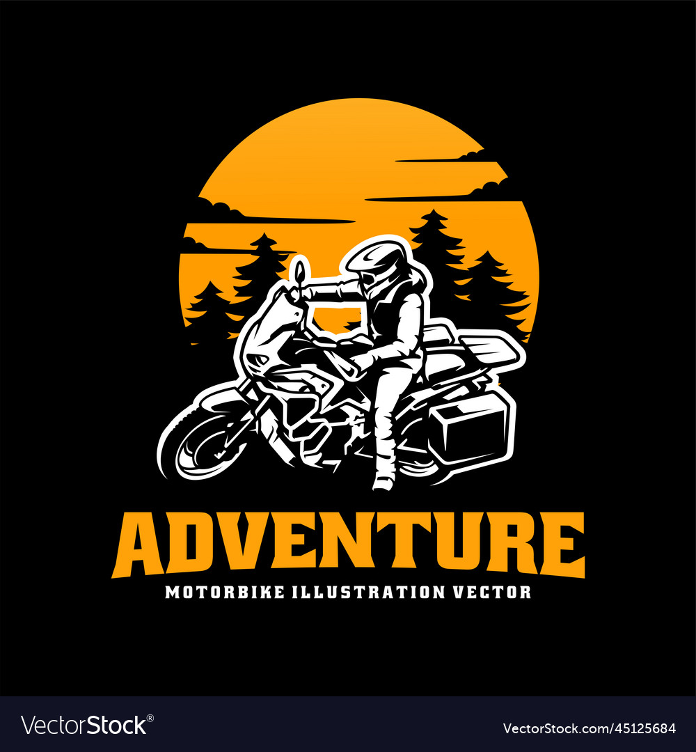 Biker riding adventure motorbike logo Royalty Free Vector