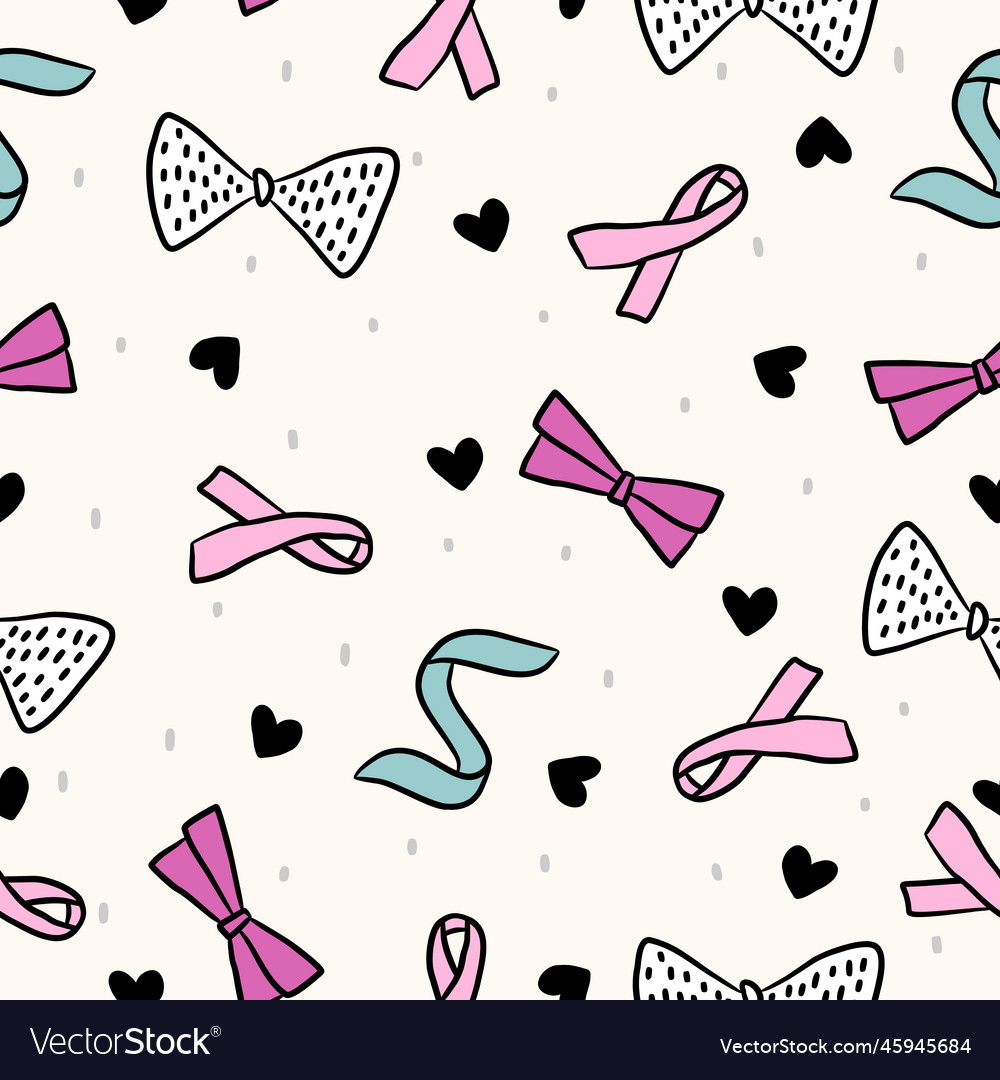 Cute Colorful Cancer Ribbon With Seamless Pattern Vector Image 4592