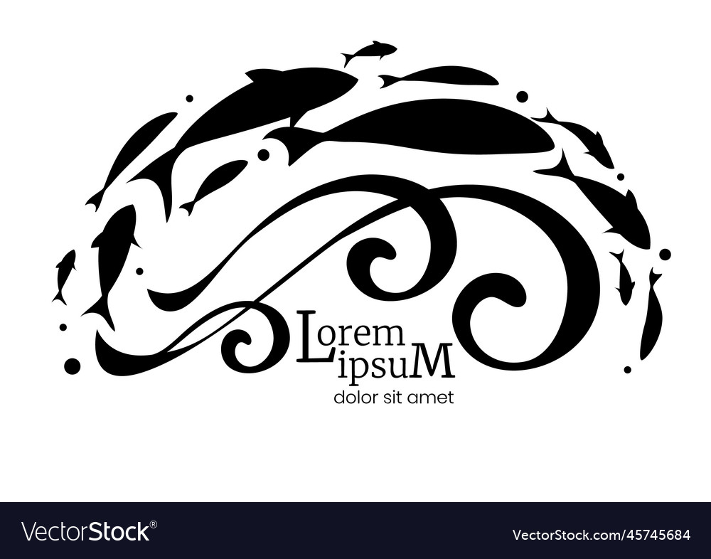 Fish banner black template design jumping school Vector Image Fish banner black template design jumping school