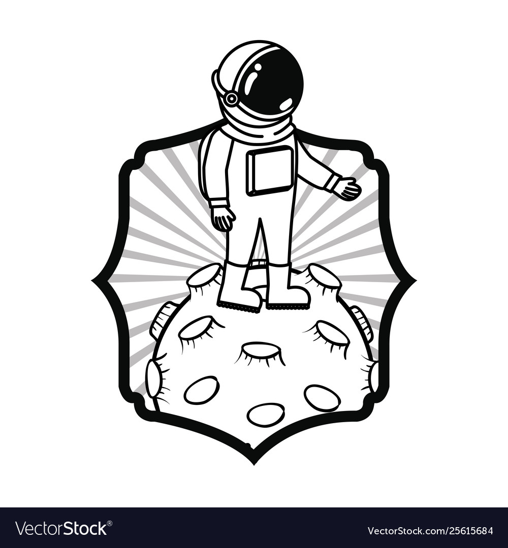 Frame with astronaut and planet in white
