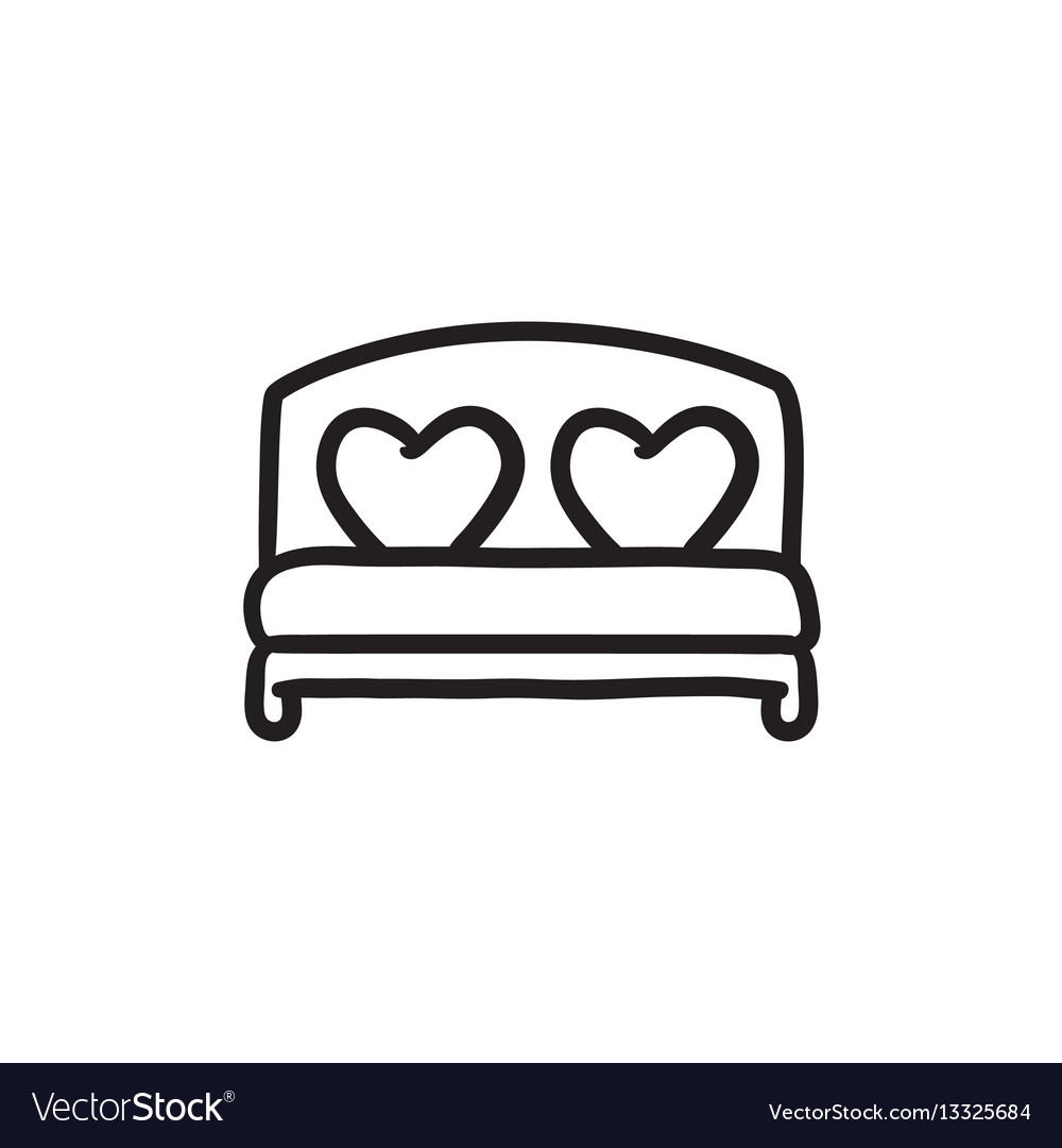 Heart Shaped Pillows On Bed Sketch Icon Royalty Free Vector