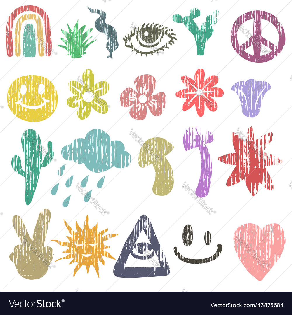 Hippie elements grunge texture set vector image Hippie elements grunge texture set