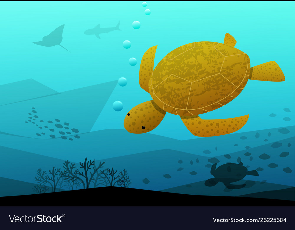 Sea turtle swimming in deep blue art