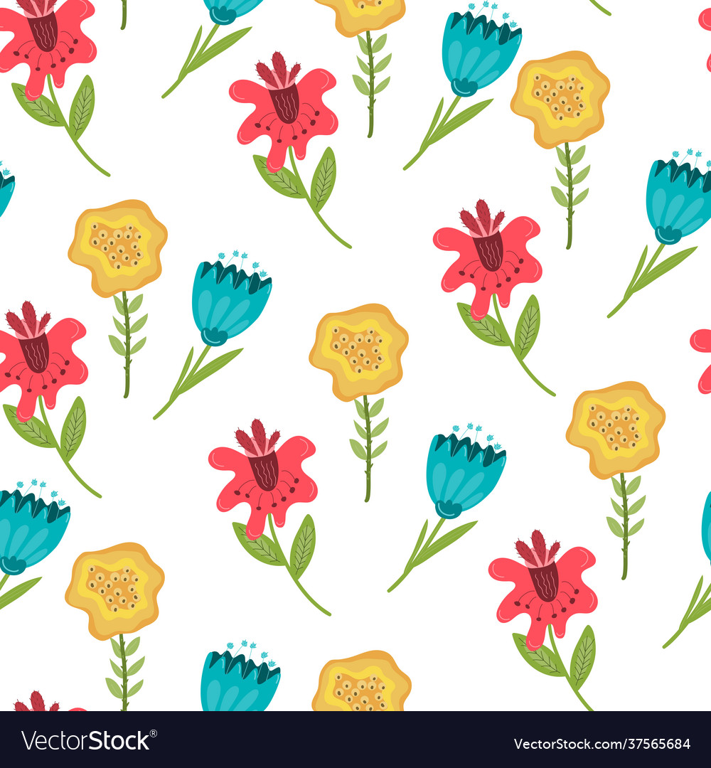 Seamless pattern with flowers retro style