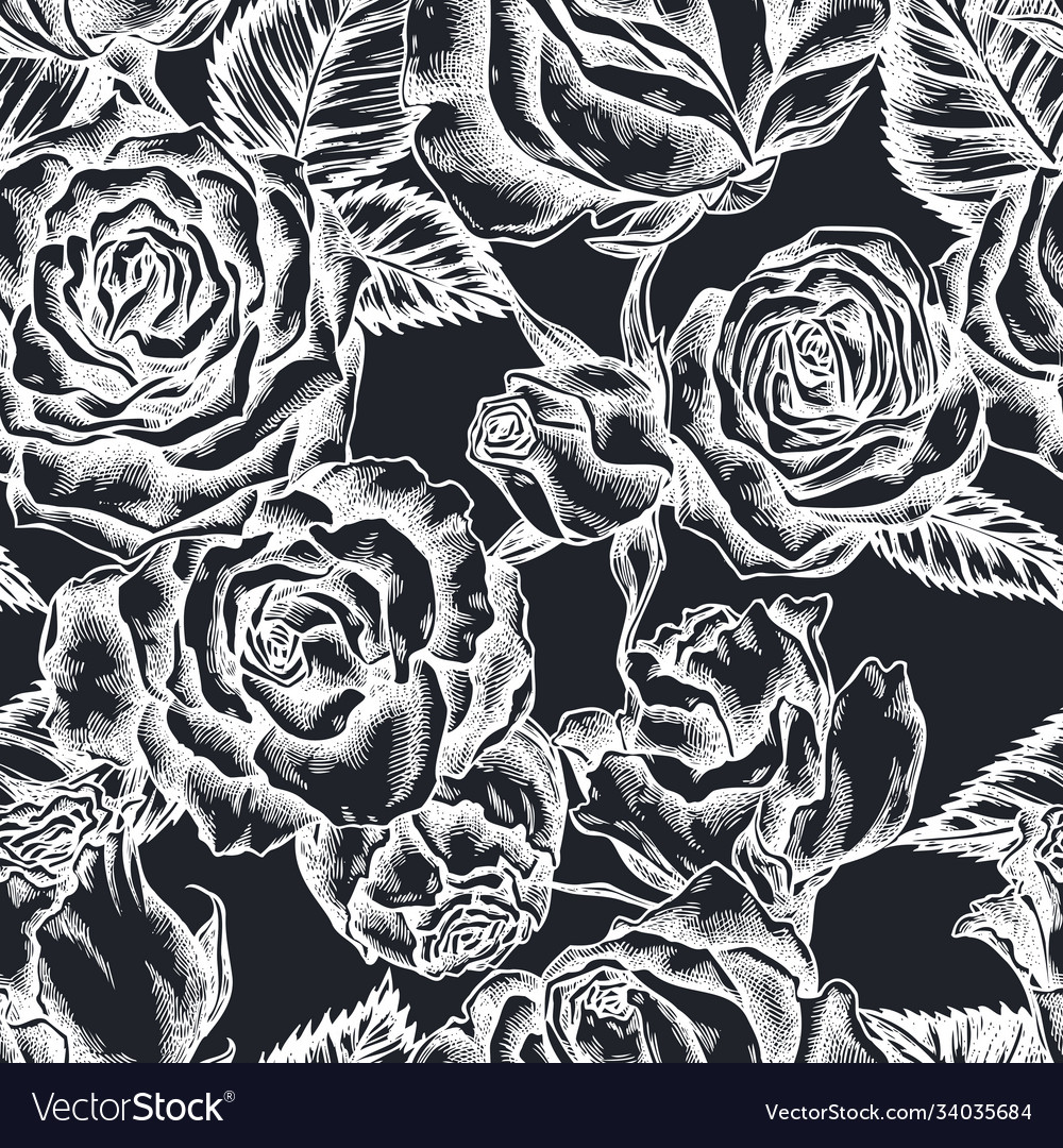 Seamless pattern with hand drawn chalk roses Vector Image