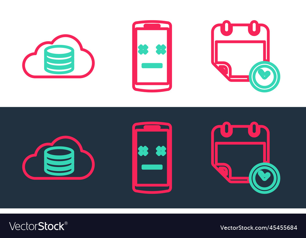 Set line calendar and clock cloud database vector image Set line calendar and clock cloud database