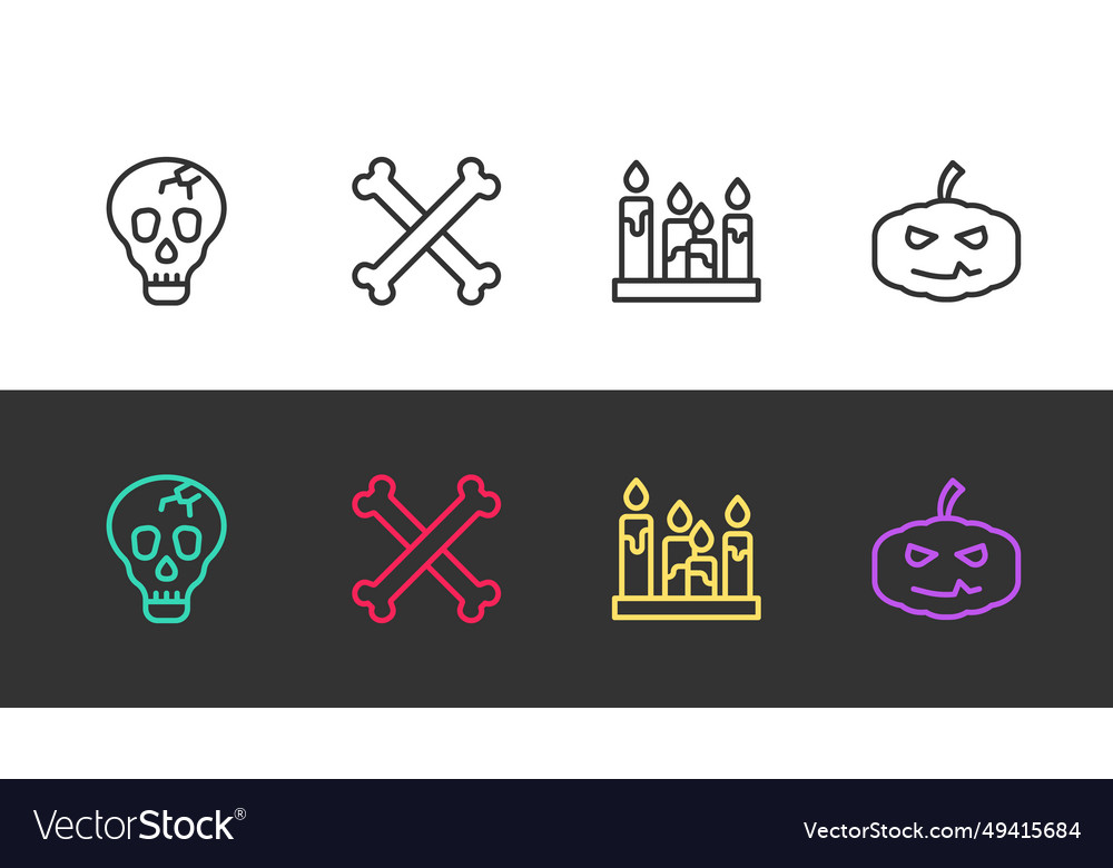 Set line skull crossed bones burning candle Vector Image Set line skull crossed bones burning candle