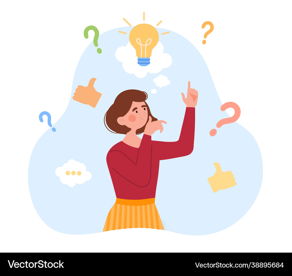 Thoughtful woman working on problem solving Vector Image