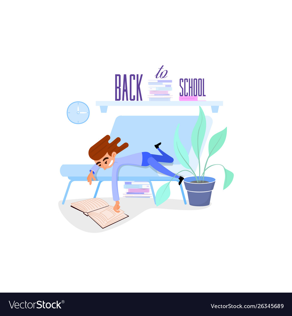 Boy Lying On Couch Reading A Book Against The Vector Image
