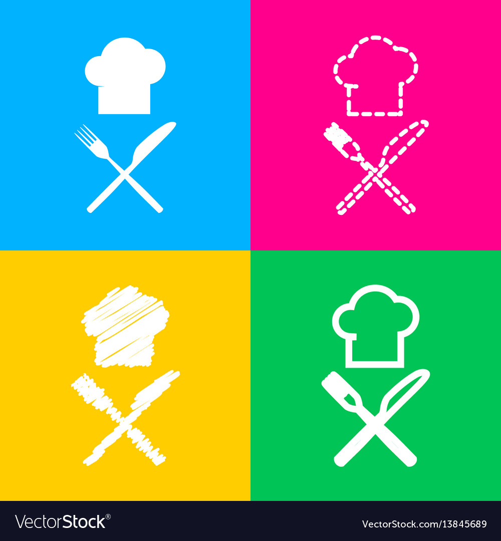 Chef with knife and fork sign four styles of icon