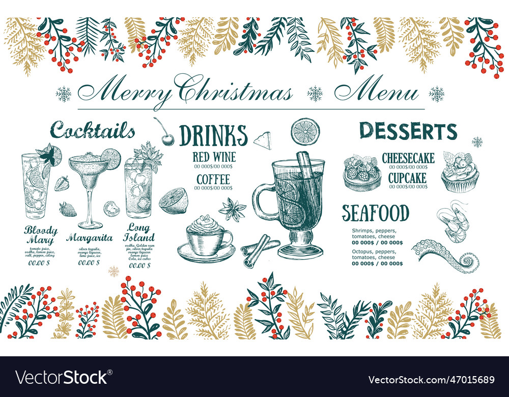 Christmas menu cafe food flyer restaurant vector image Christmas menu cafe food flyer restaurant