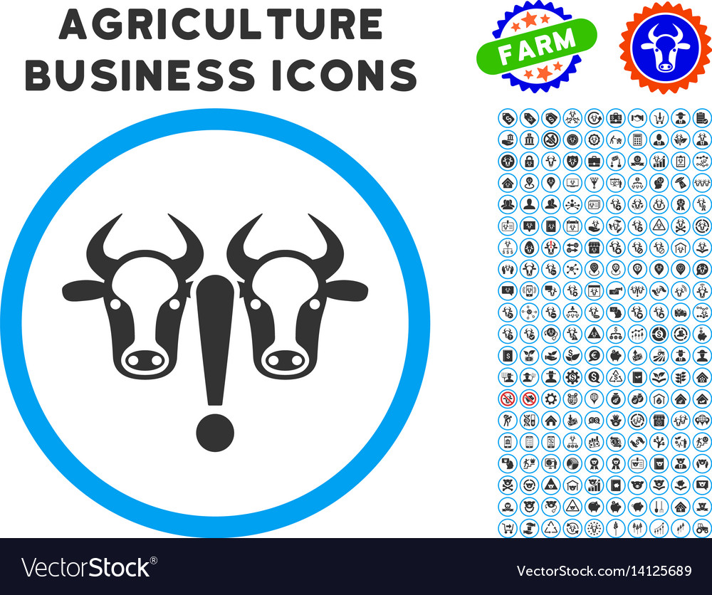 Cow problem rounded icon with set