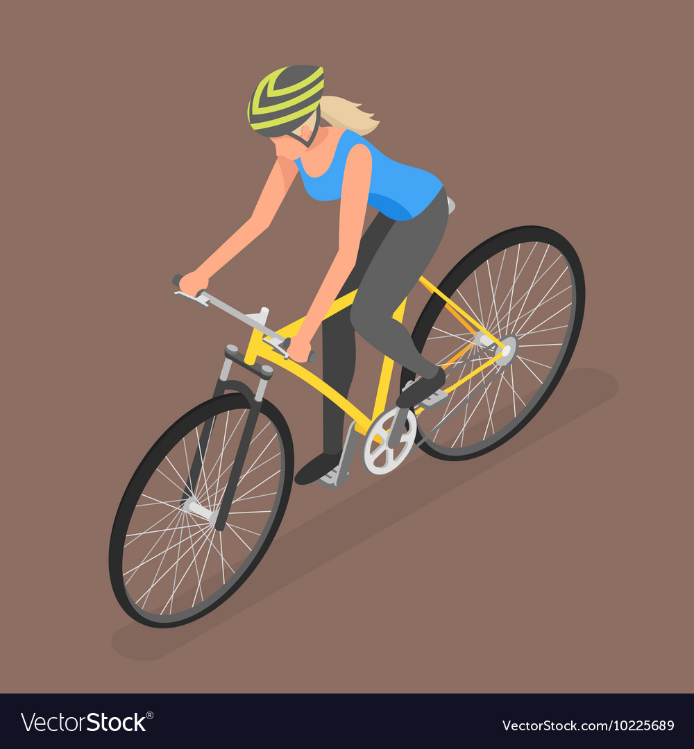 Isometric woman ride on bicycle