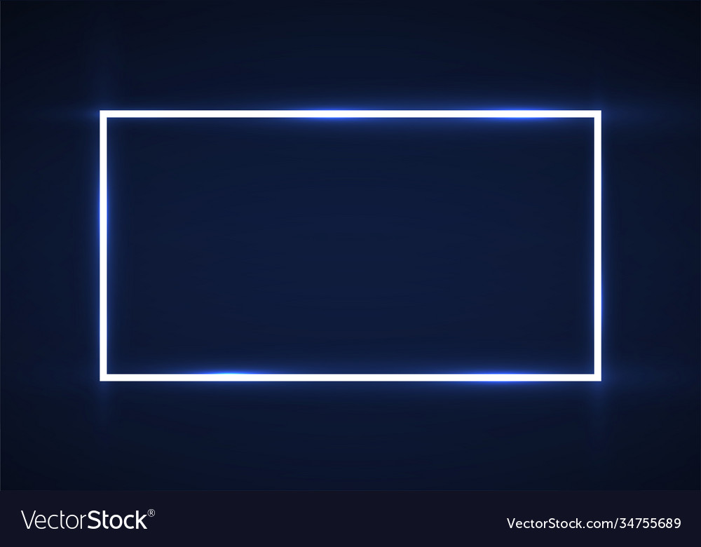 Neon rectangle frame with glowing effect on dark