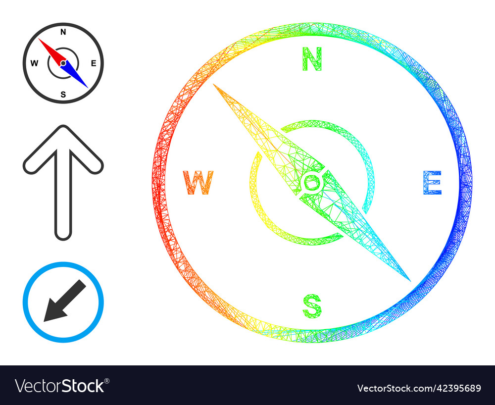 Rainbow gradient net mesh compass icon vector image Rainbow gradient net mesh compass icon