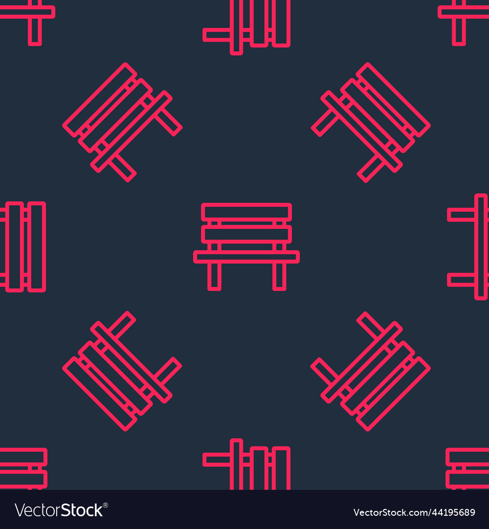 Red line bench icon isolated seamless pattern