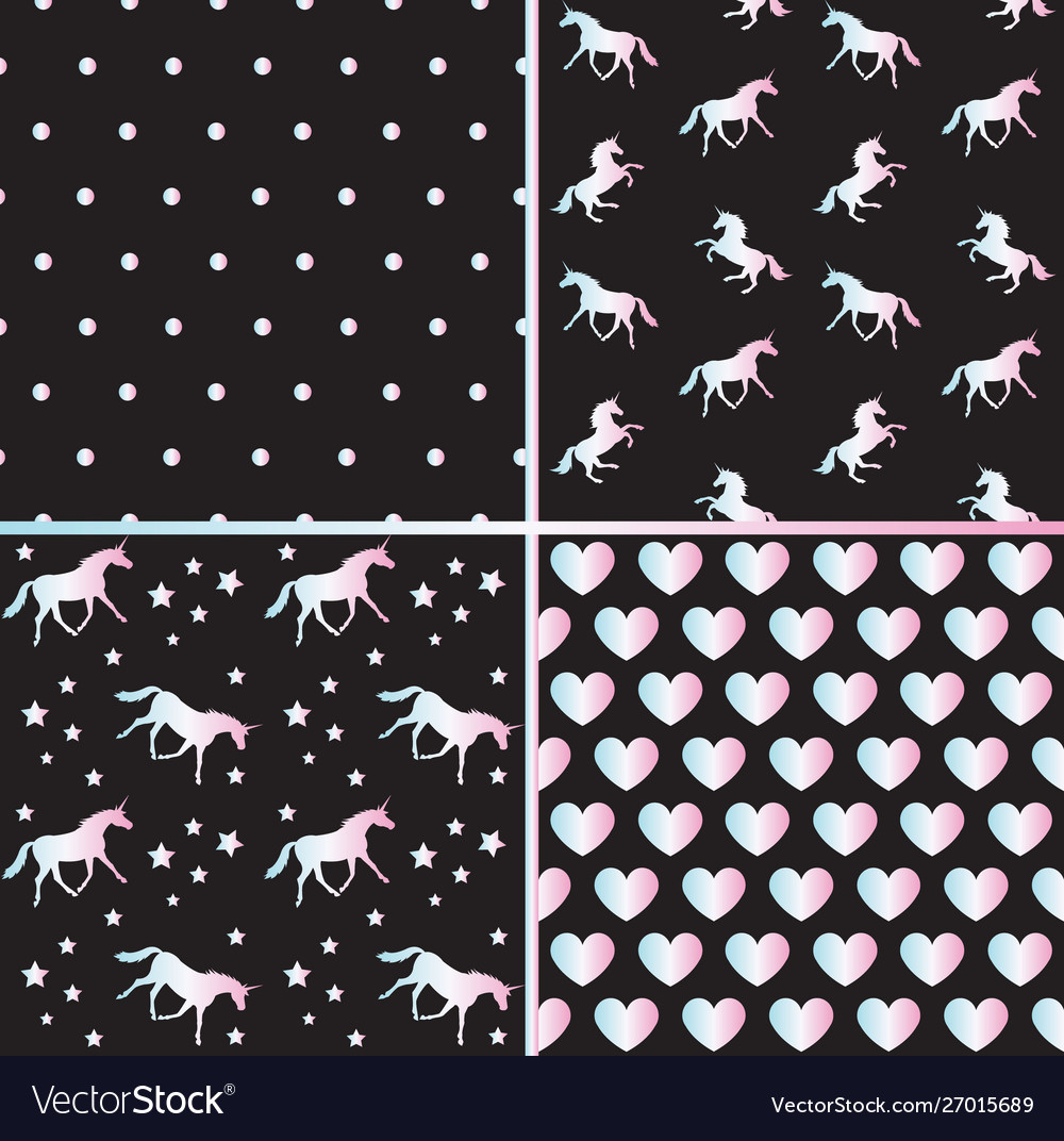 Set holographic unicorn seamless pattern