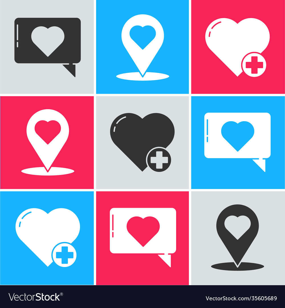 Set like and heart map pointer vector image Set like and heart map pointer