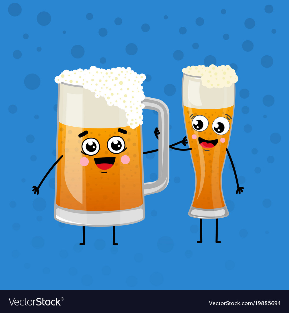 Beer mugs with foam animation characters Vector Image