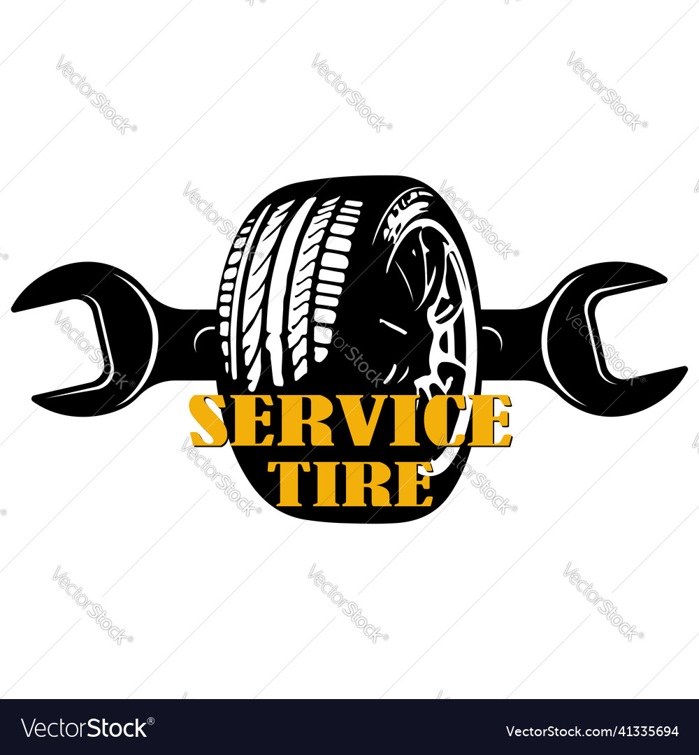 Car tires black silhouette and wrench symbol Vector Image