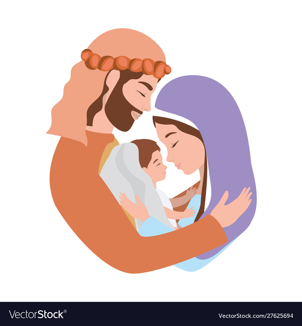 Cute holy family manger characters Royalty Free Vector Image