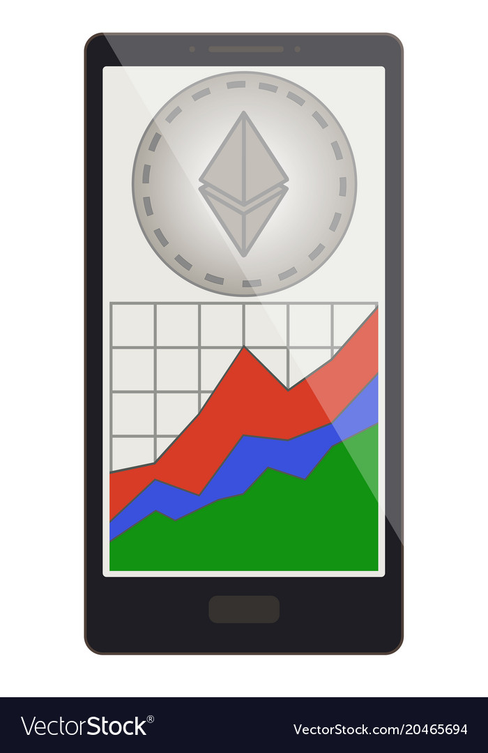 Ethereum coin with growth graph on a phone screen