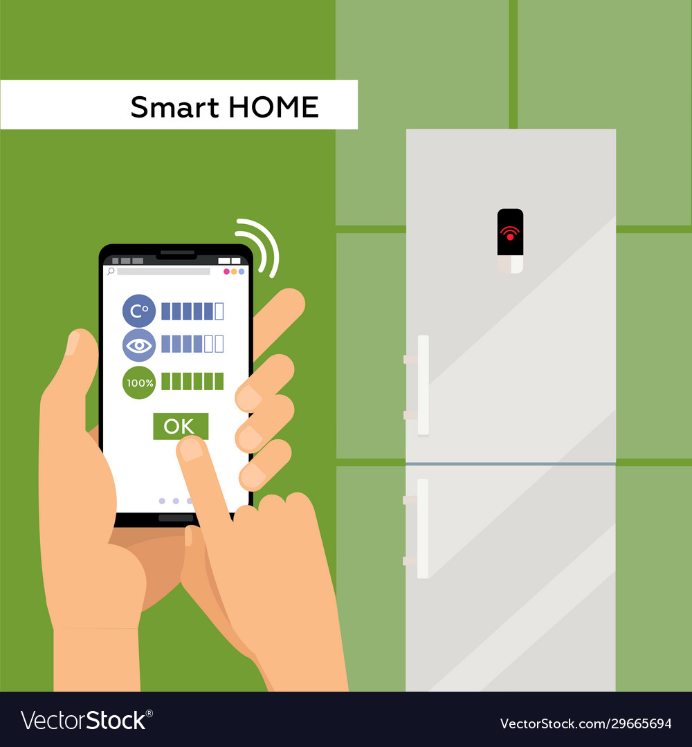 Fridge operated via smartphone with wi-fi Vector Image