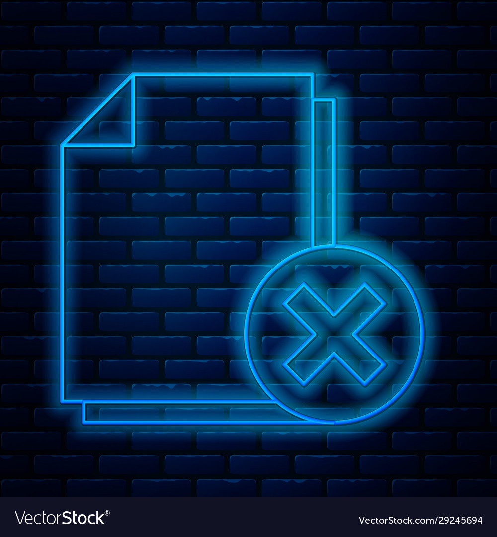 Glowing neon line delete file document icon vector image Glowing neon line delete file document icon