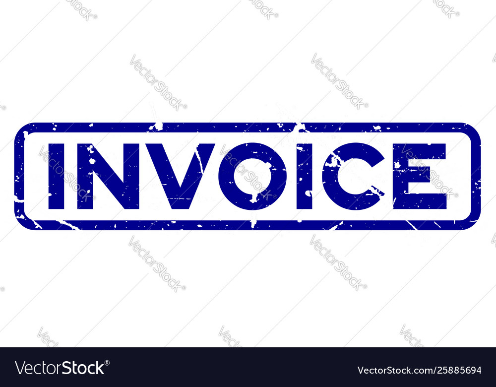 Grunge Blue Invoice Word Square Rubber Seal Stamp Vector Image