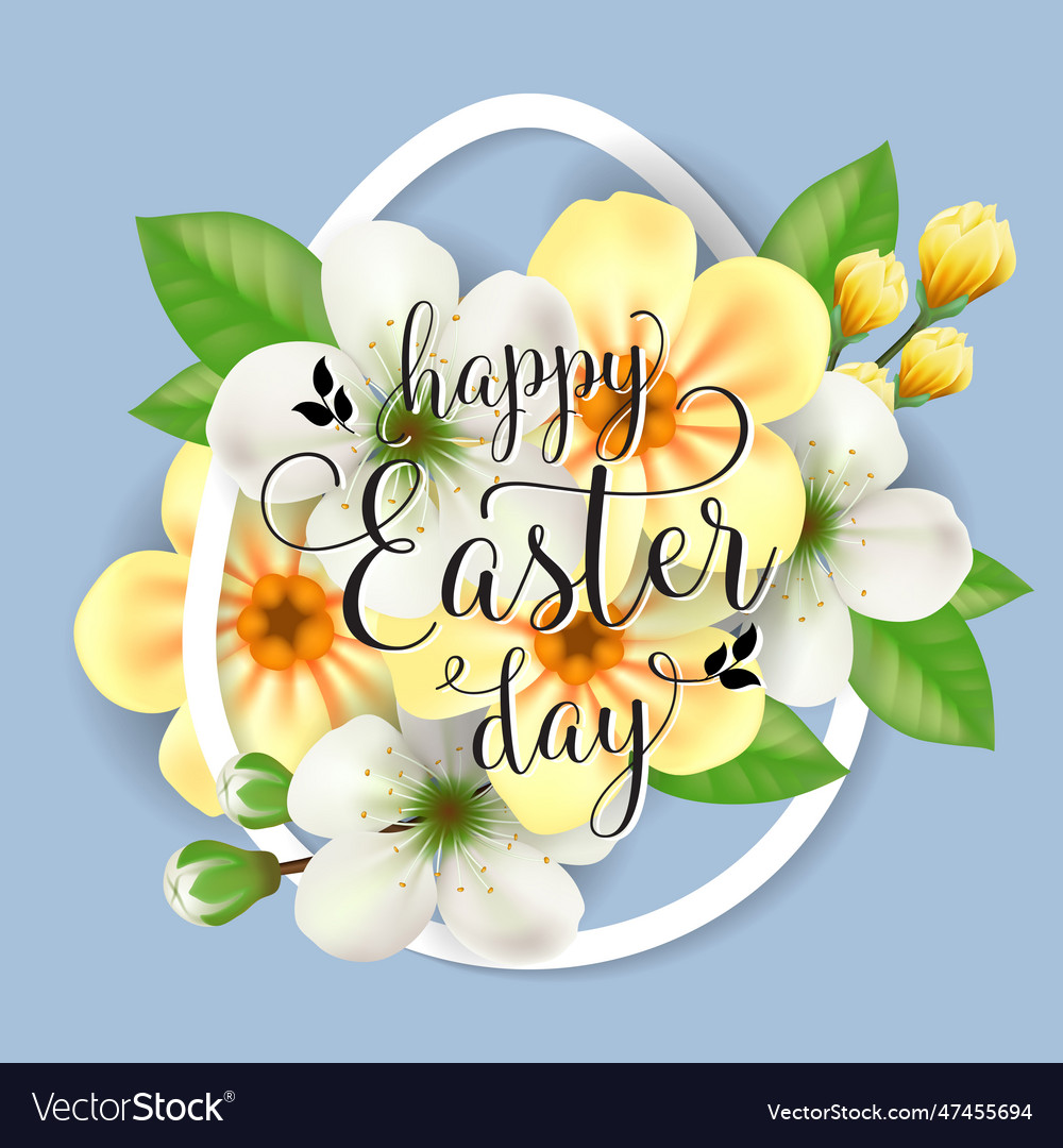 Happy easter day inscription with flowers Vector Image