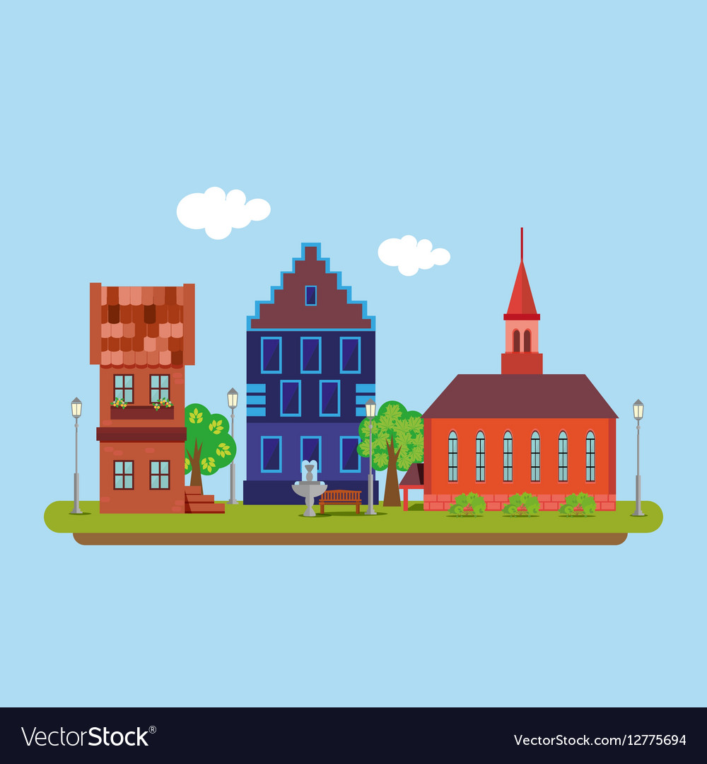 Image of a country town in flat style urban