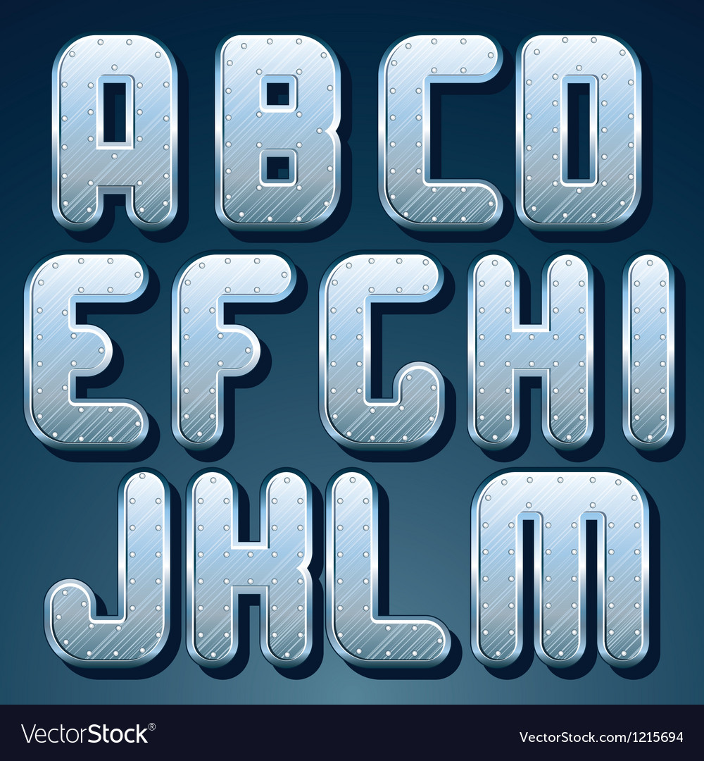 Metallic font set of shiny silver letters Vector Image