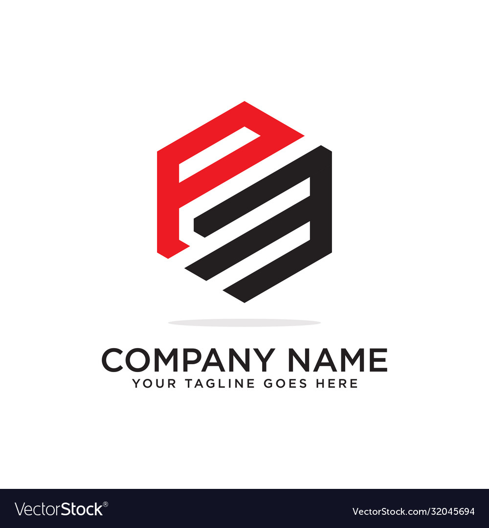 P and m hexagonal logo design template initial