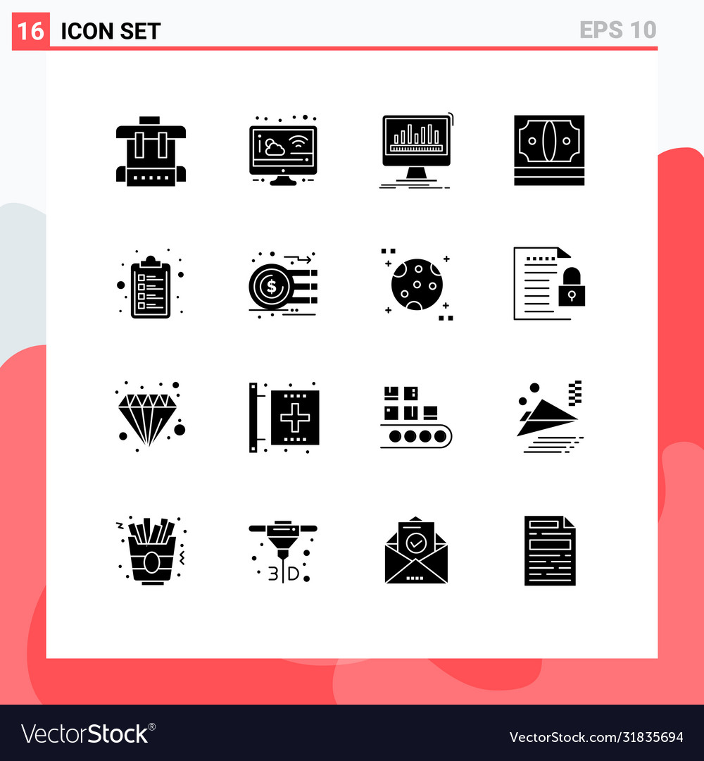 Set 16 solid glyphs on grid for check list
