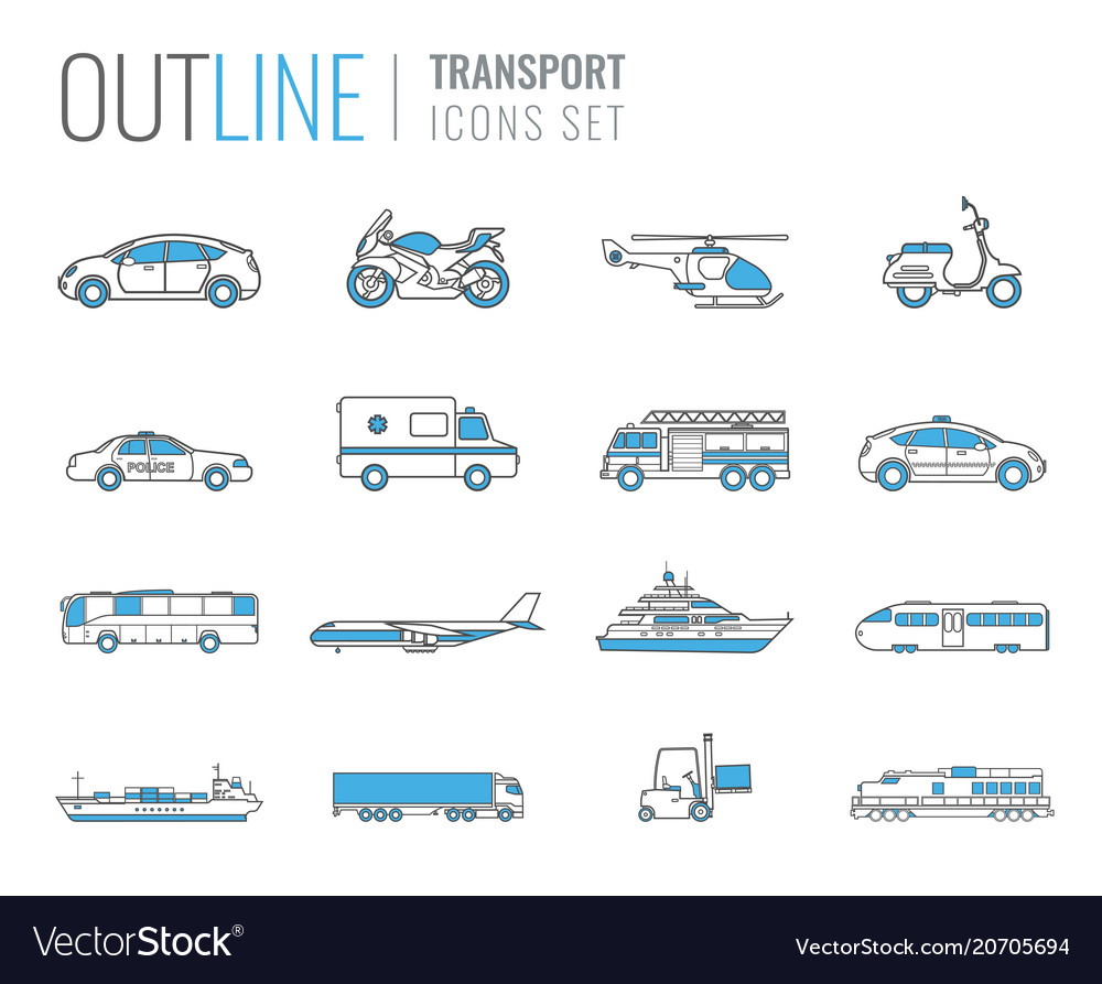 Transportation icons set city cars and vehicles