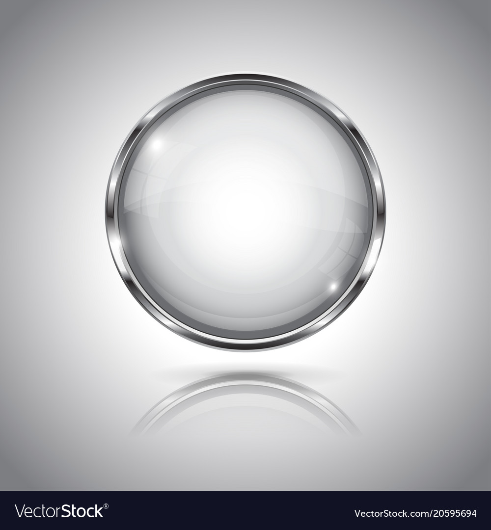 White round button with chrome frame Royalty Free Vector