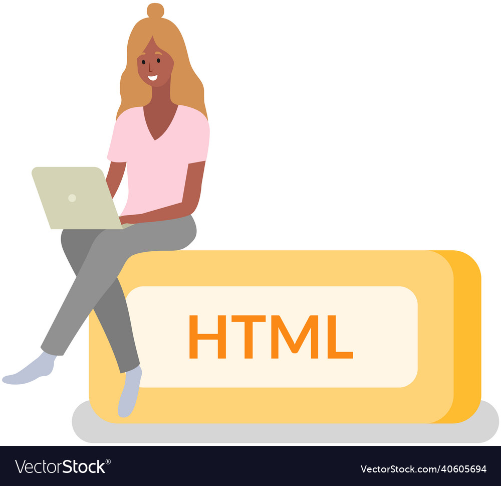 Woman programmer working withl aptop to create vector image Woman programmer working withl aptop to create