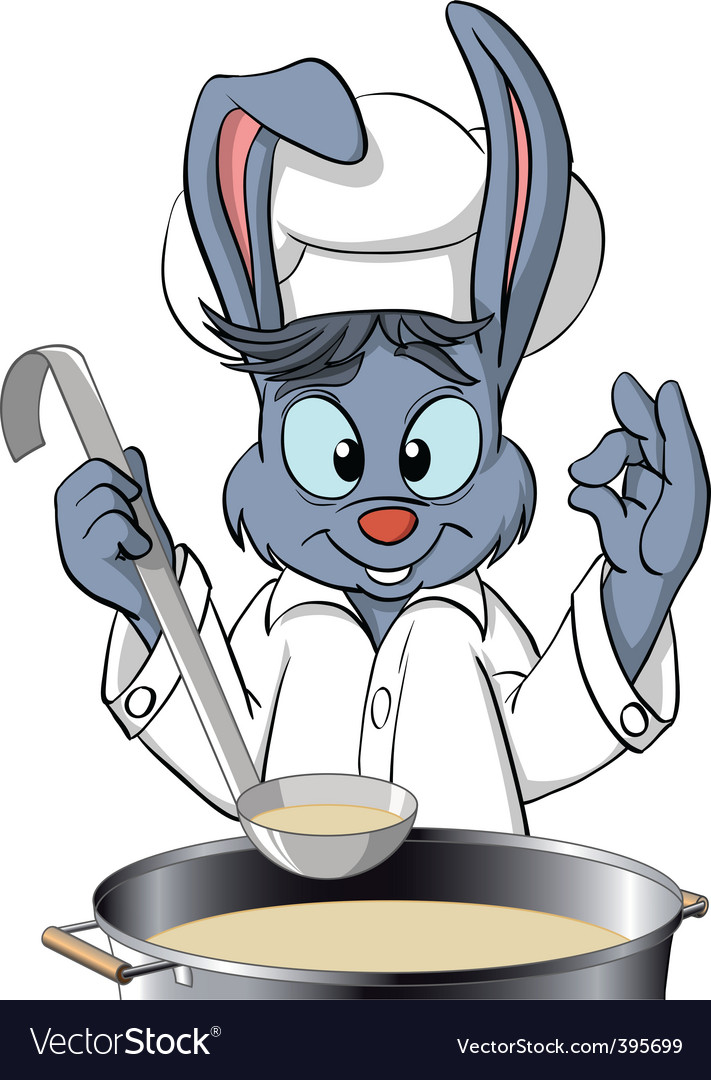 Bunny chef cooking the soup Royalty Free Vector Image