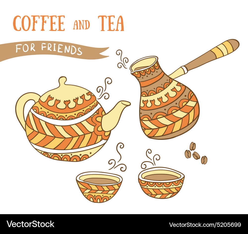 Coffee and tea elements hand drawn set Royalty Free Vector