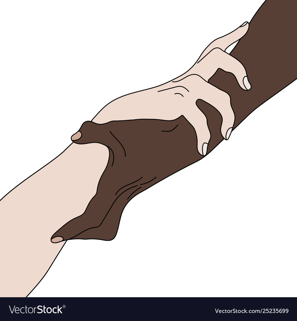 Holding hands showing unity multinational vector image Holding hands showing unity multinational