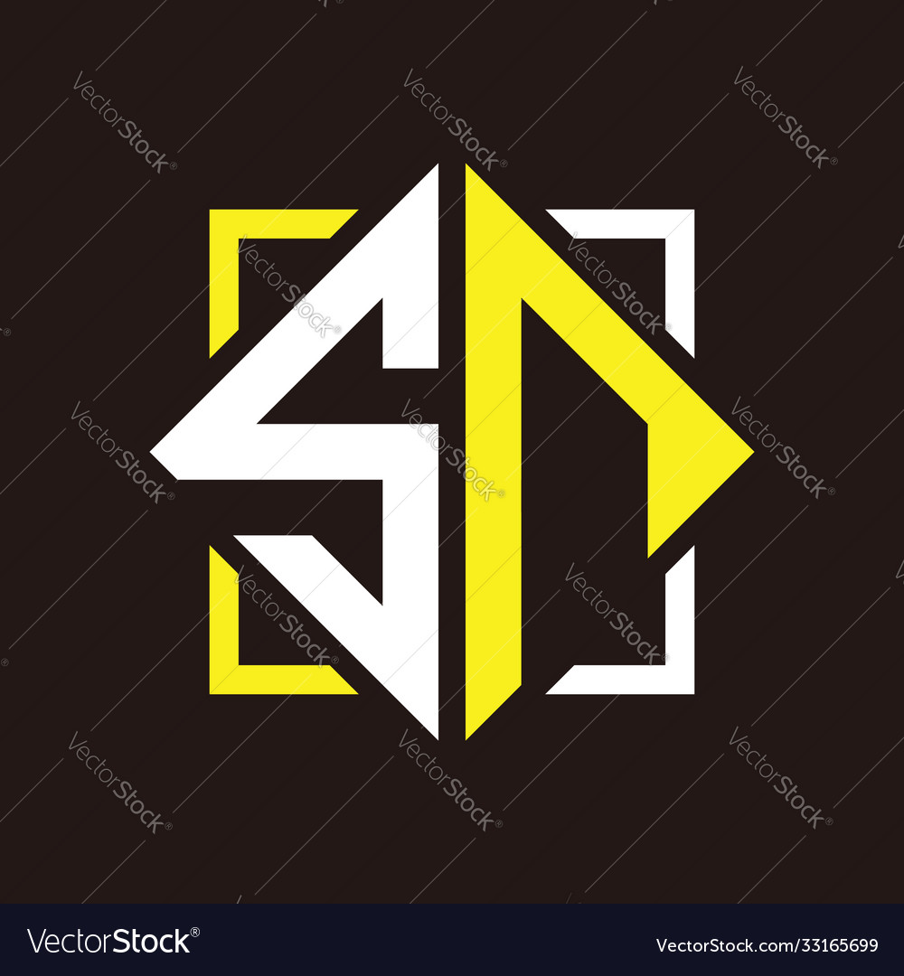 S n initials quadrangle monogram with square