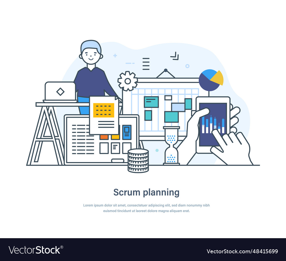Scrum planning process agile development task vector image Scrum planning process agile development task