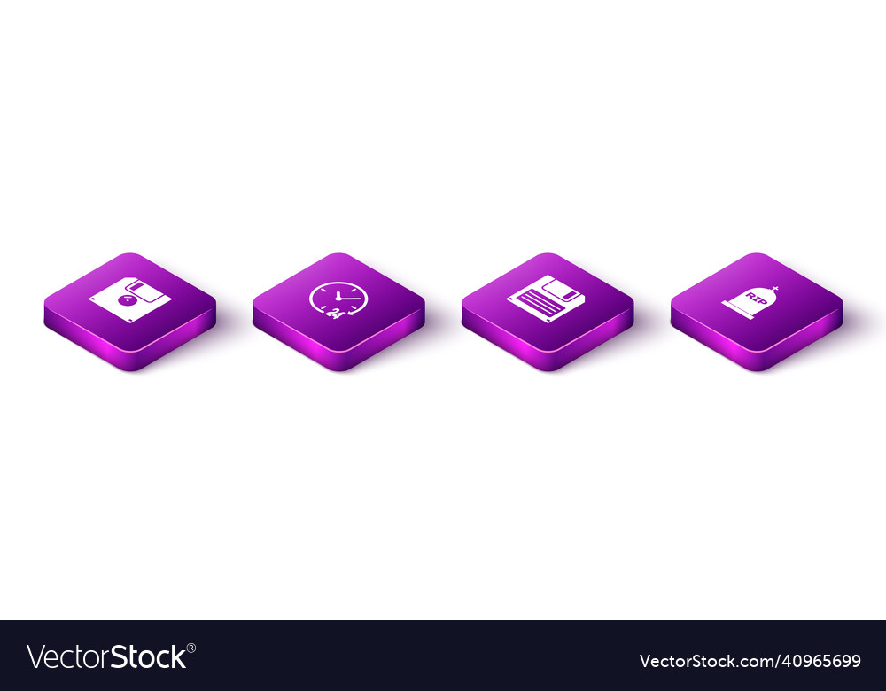 Set isometric floppy disk clock 24 hours vector image Set isometric floppy disk clock 24 hours