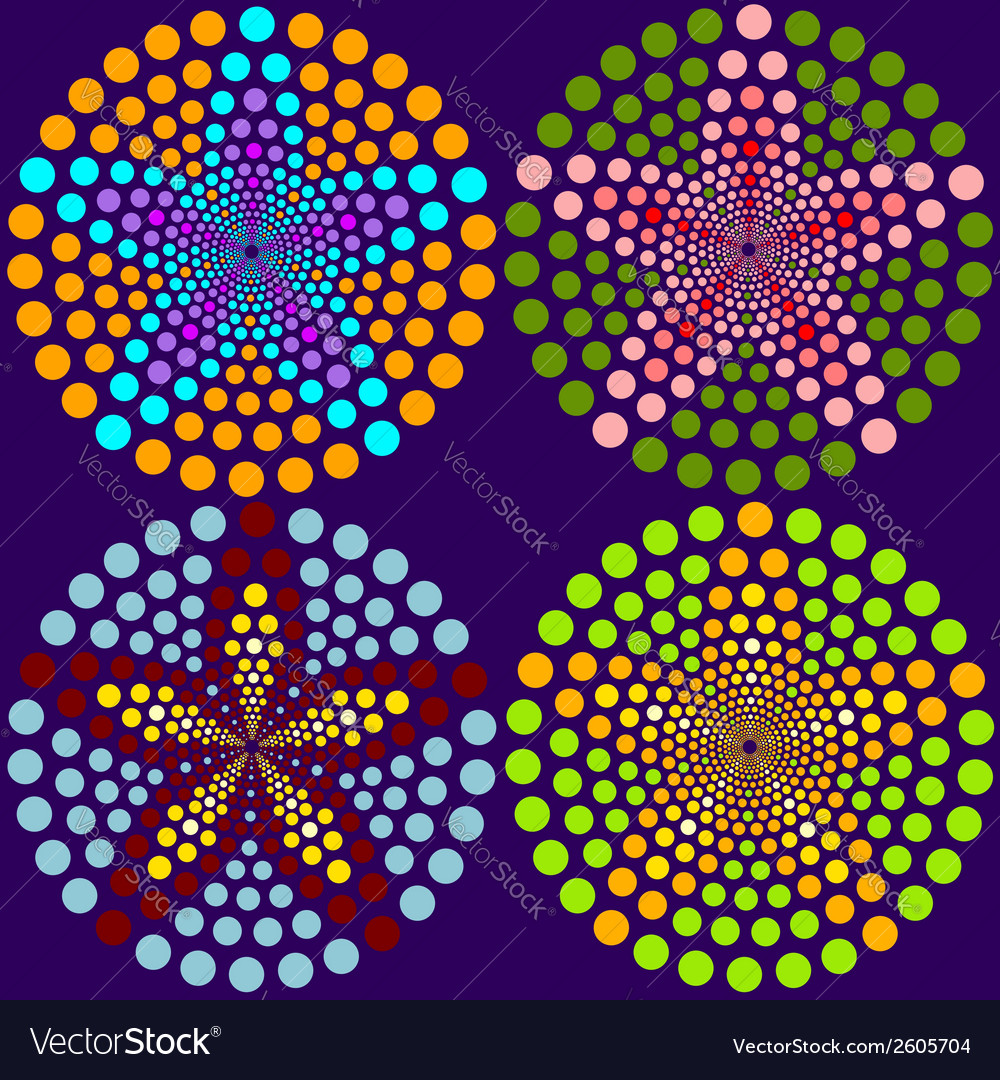 4 abstract flowers made of dots