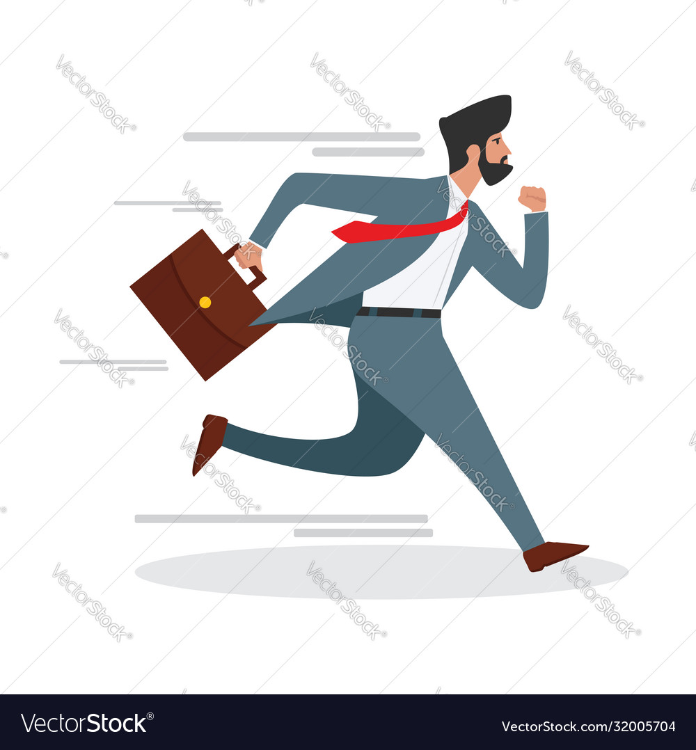Businessman character running with a briefcase