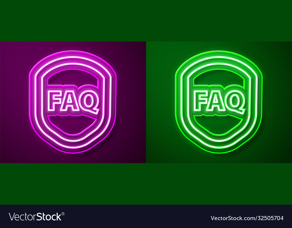 Glowing neon line shield with text faq information